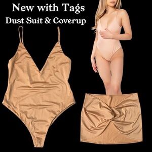 NWT Beige Bair Bikini “Dust” Nude Colored One Piece & Dust Skirt Coordinated Set